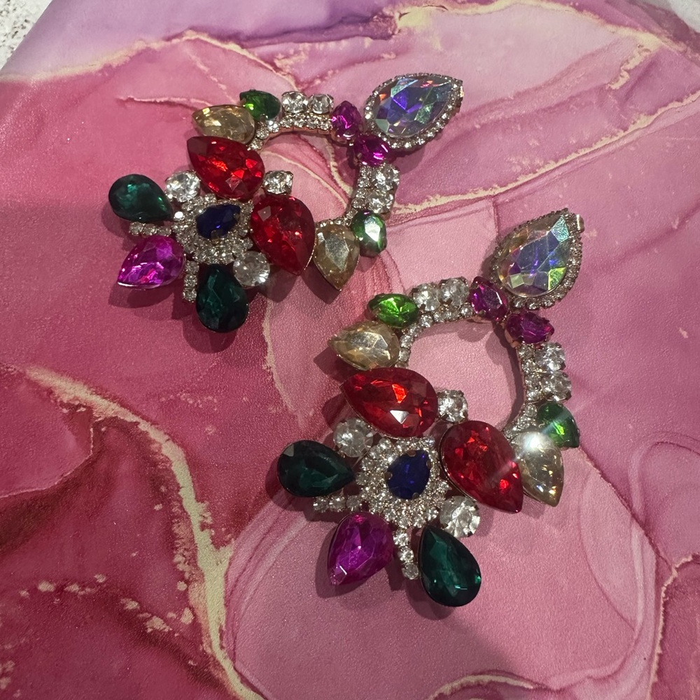 Multicolor Crystal Statement Earrings - image 2